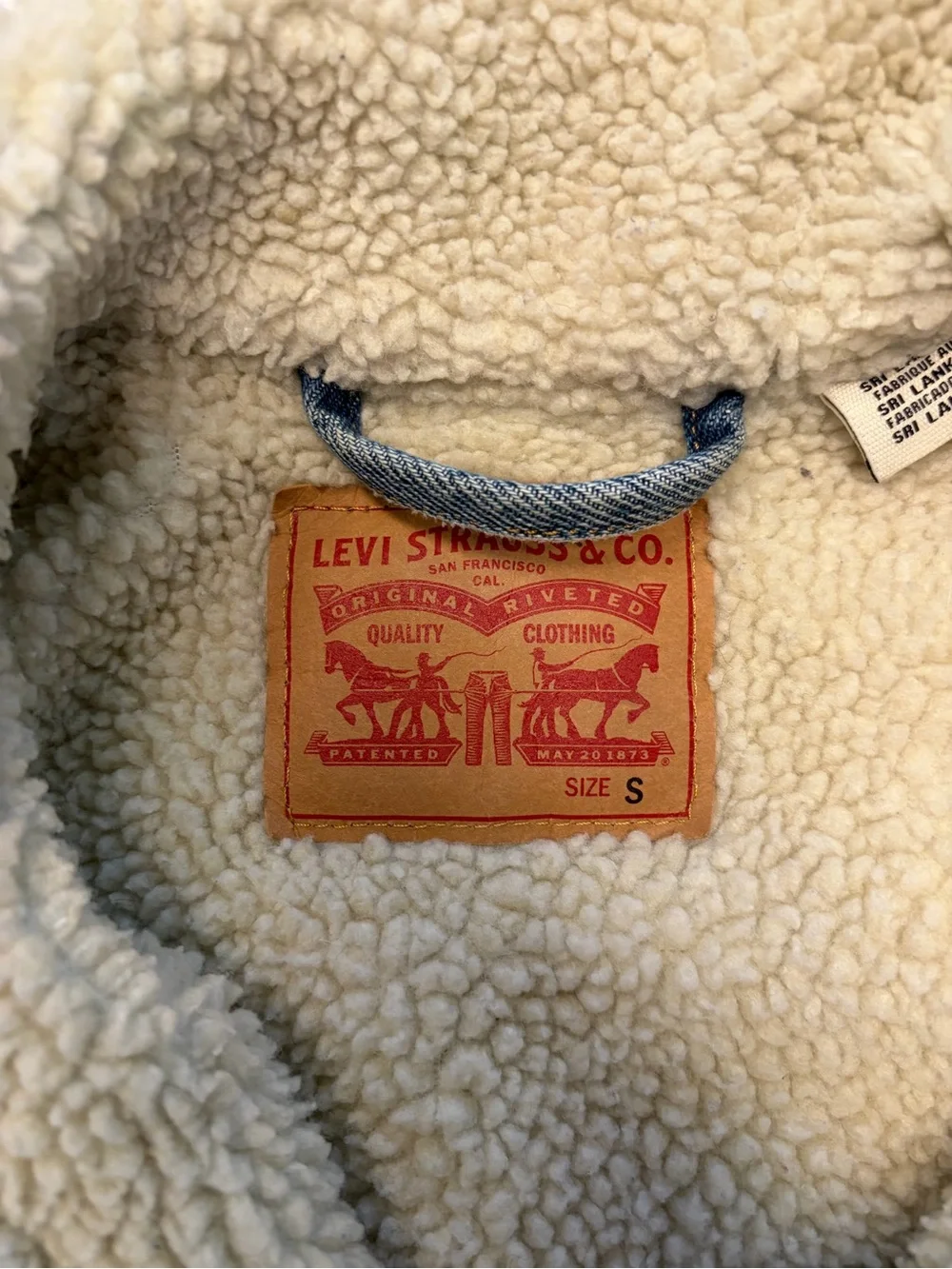 Levi's Blue Denim Sherpa Jacket with Cream Collar